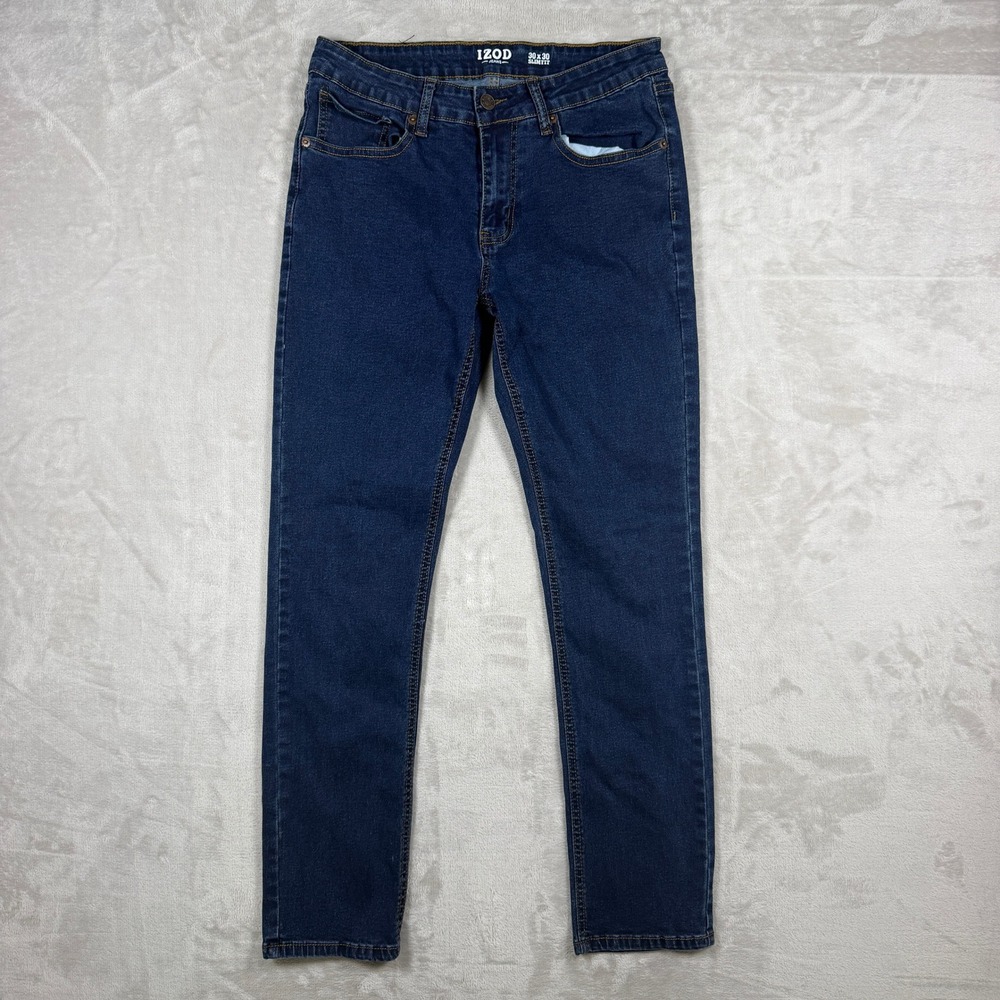 IZOD Jeans Mens Slim Fit Stretch Denim 30x30 Dark Wash Blue Five Pocket Pants